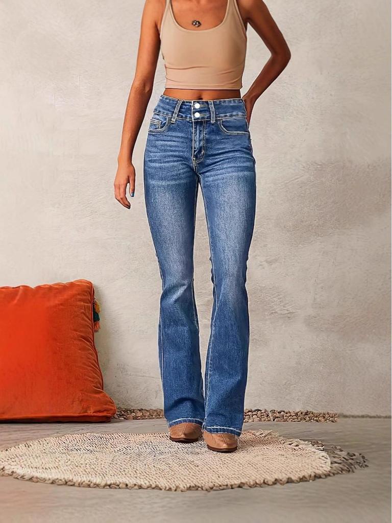 Jeans Retrò Lavati Elasticizzati Micro-svasati da Donna Europei e Americani - Collezione Primavera 2025.