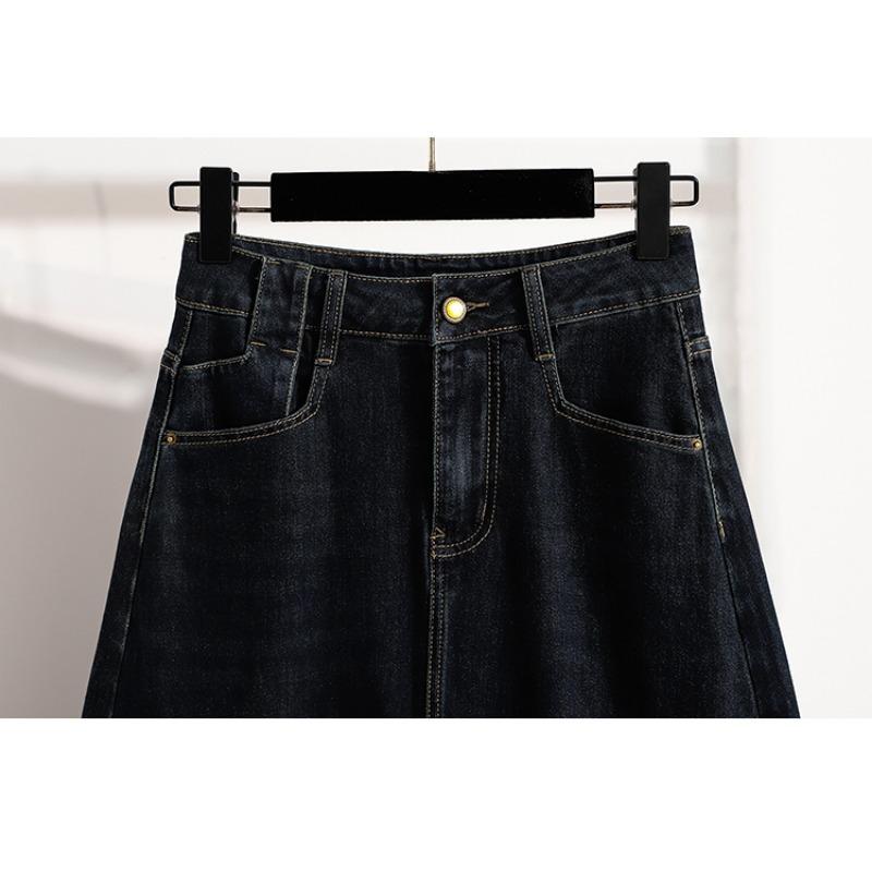 Dimanaf 2025 Plus Size Summer Elastic Denim Hole Skirts Women A-Line Fashion Loose Skirt High Waist Vintage