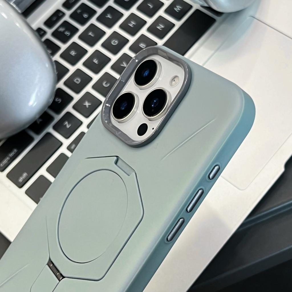 For iPhone 15 Pro Magnetic Case TPU+PC Rhombus Kickstand Phone Back Cover