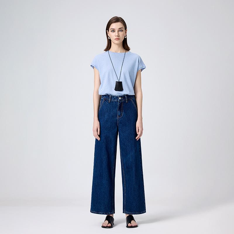 MBB Women's High-Waisted Wide-Leg Jeans with U-Shaped Back Pocket - Non-Elastic Slimming Fit, Spring 2025 Collection