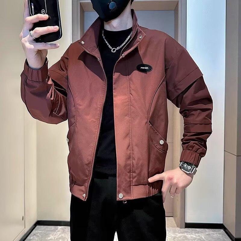 

Men s Korean Style Stand Collar Jacket - Spring/Autumn Trendy Fashion Outerwear 2XL червоний