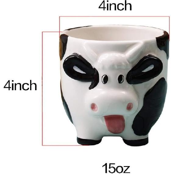 3D Ceramic Relief Cow Coffee Mug,Hand Painted Milk Cup with Handle