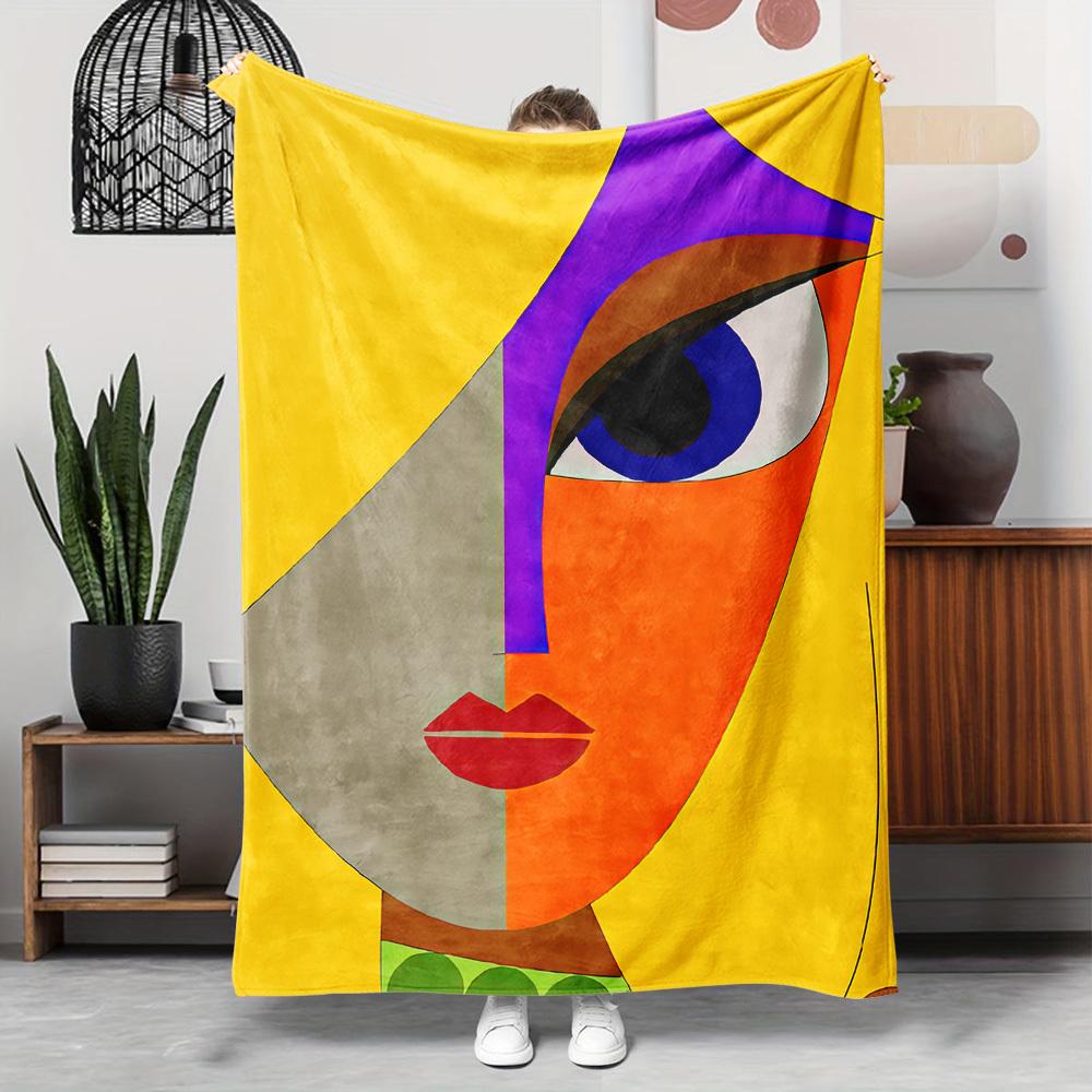 

Klimt-Inspired Art Flannel Throw Blanket – Vibrant Abstract Face Design, Soft Cozy Fleece for Couch, Bed, Office & Travel 100x150cm