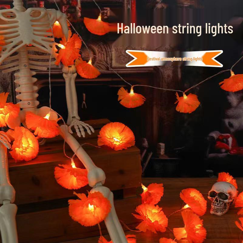 Halloween LED String Lights - Pumpkin, Spider, Ghost, Horror Decor, Marigold Colored Small Lights