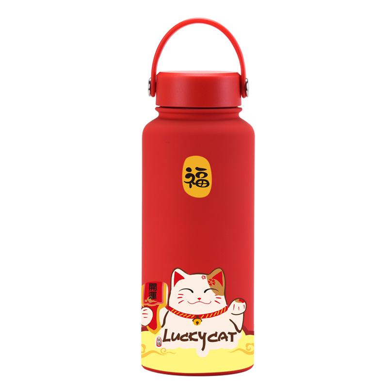 1L Thermos Cup Large Capacity Wide Mouth Portable Vacuum Sports Kettle Outdoor Printing Water Cup Female