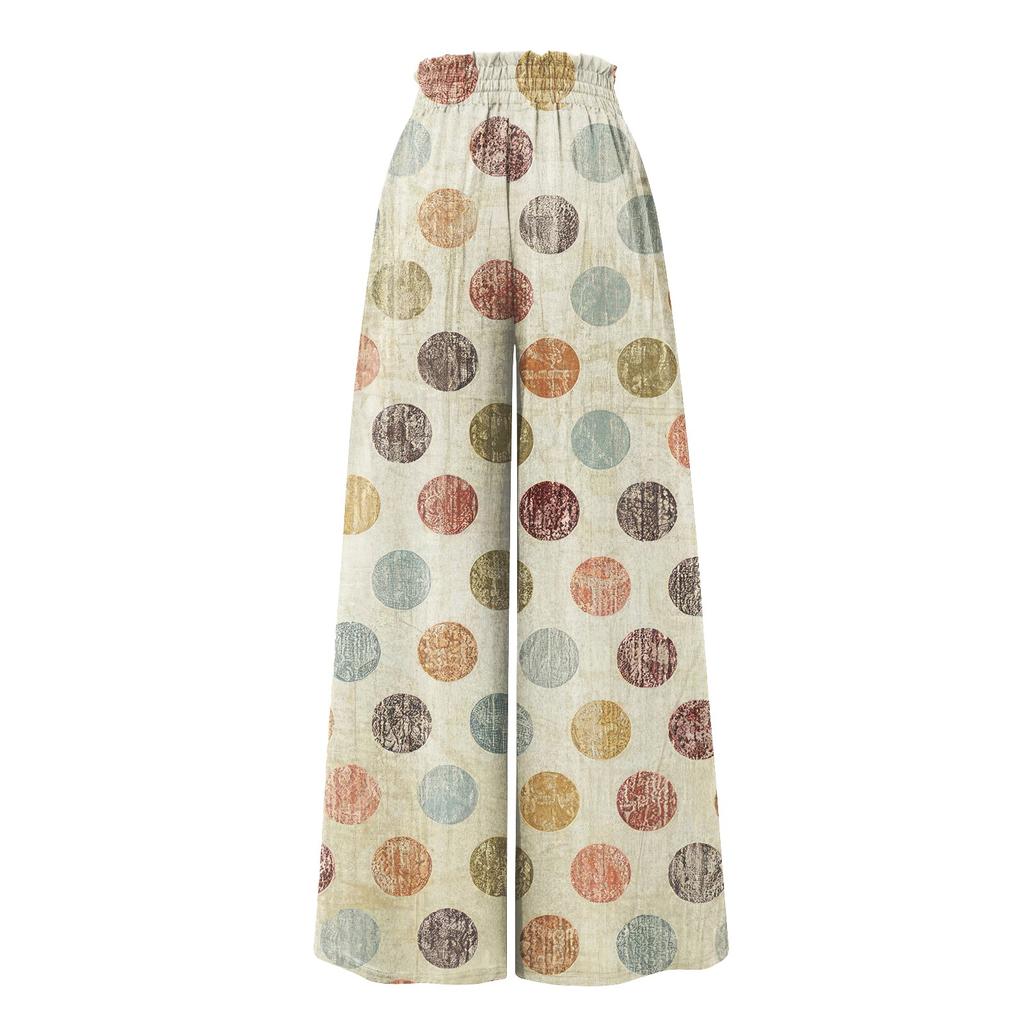 Women's Palazzo Pants Boho Floral Wide Leg Trousers Summer Beach High Waisted Flowy Pants With Pockets