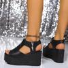 Casual Wedges High Heel Rubber Sandals for Women 2024 New Hot Sale Summer Wedges Ladies Shoes Solid Zipper Pu Women's Sandals