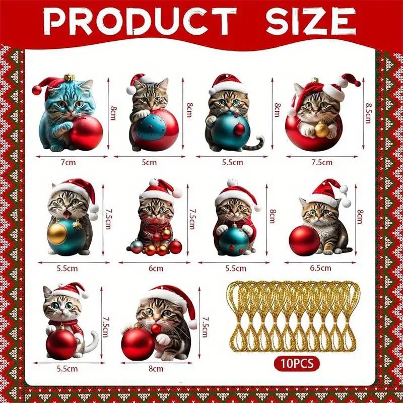1-50PCS Cartoon Cute Christmas Cat Pendant Decoration for Car Interior Christmas Tree Hanging Ornament Holiday Party Decor
