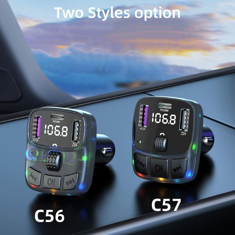 Bluetooth 5.3 Car FM Transmitter PD 30W Dual USB 4.2A Fast Charger Ambient Light Handsfree Radio Modulator MP3 Player Support TF U Disk