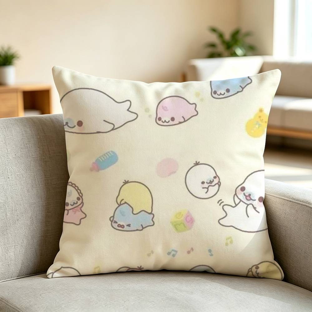 S-Soft Round Tiny Cartoon Mamegoma Square Double-Sided printed Pillow Case Bedroom Bedside Pillow Sofa Cushion Cover