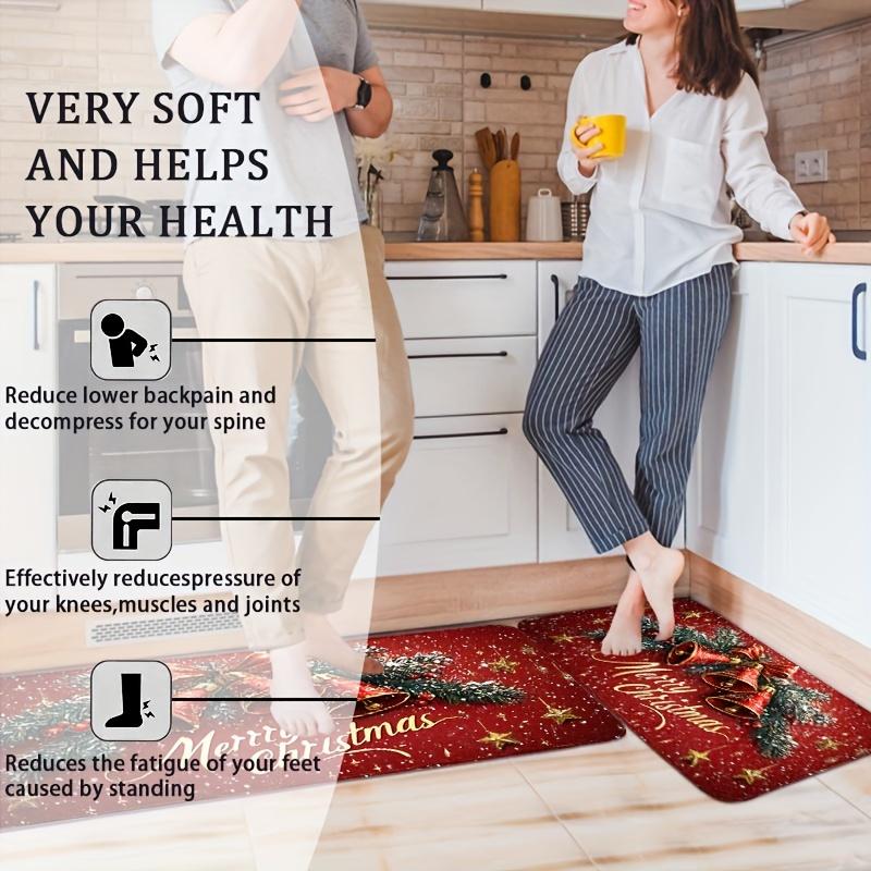 1Pcs Anti Fatigue Kitchen Rugs Christmas Bells Waterproof Non-Slip Thick Cushioned Kitchen Mat Heavy Duty Comfort Standing Mat for Kitchen