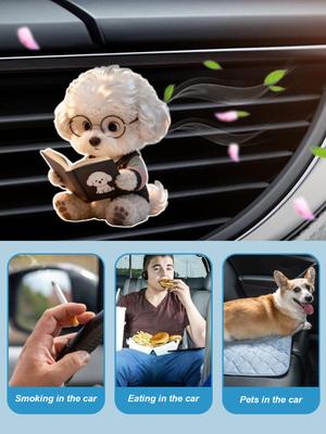 Reading Puppy Car Air Vent Clip – 2D Acrylic, Cute Car Interior Decor