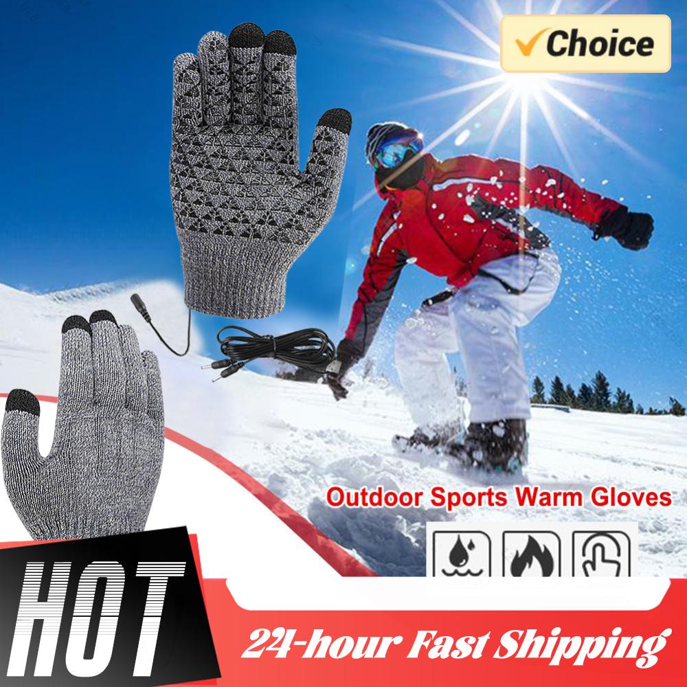 1 Pair USB Heated Full Finger Gloves Winter Warm Thermal Heated Knitted Gloves for Women and Men Cycling Skiing Accessories