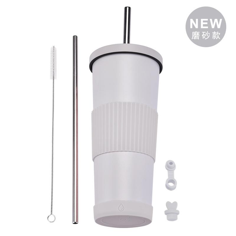 830Ml Stainless Steel Straw Cup Large Capacity Non-Slip Sleeve Straw Thermos Cup Simple Car Water Cup