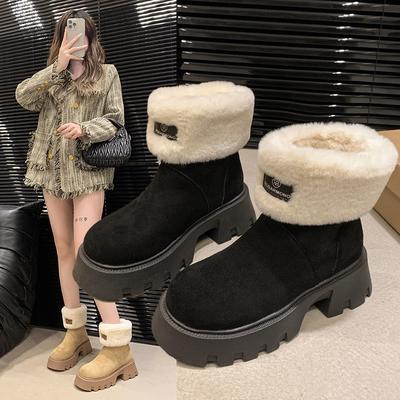 Damen-Schneestiefel mit dicker Sohle und kurzem Plüschkragen, kältebeständig und warm, Damenstiefel, Outdoor-Mode, Botines Para Mujeres