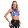 Dámsky metalický crop top s rolákom na krátky rukáv Rave Dance Lesklý bez rukávov Úzky strih Tielka Mini vesta na párty Karnevalové Kostýmy do nočného klubu