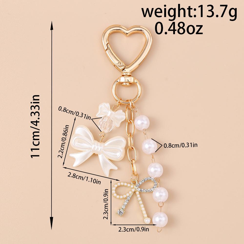 Cute Bowknot Love Heart Keychain Simulation Pearl Keyring Pendants for Women Girls Handbag Decor DIY Handmade Key Chain Gifts