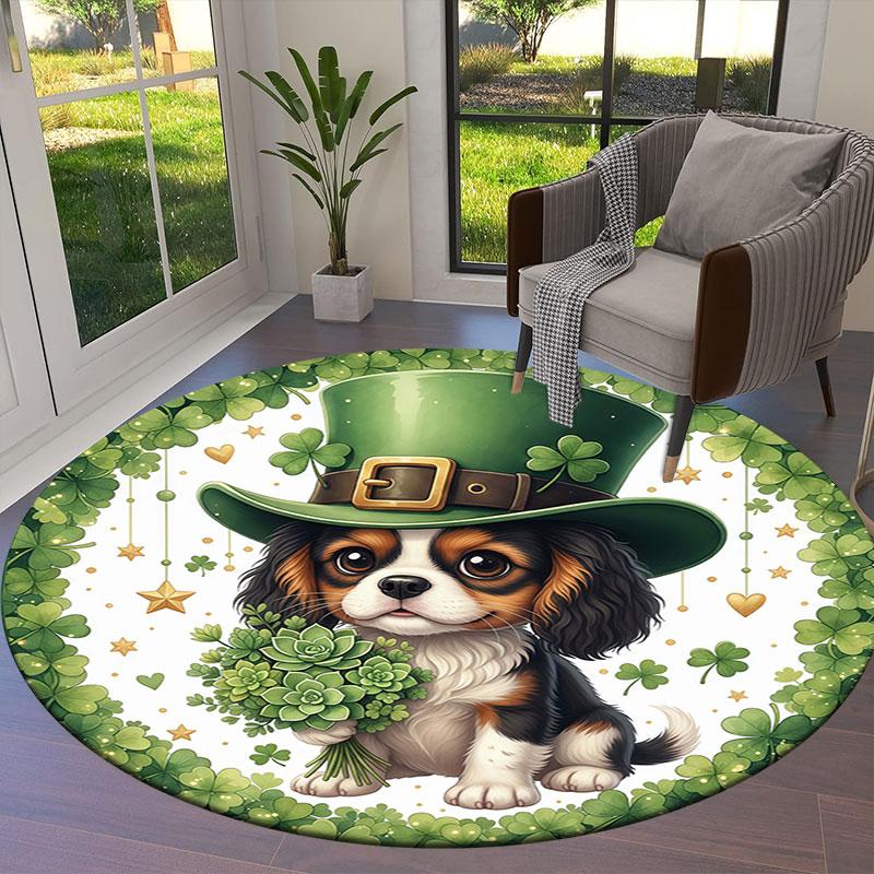 Green Festival Round Area Rug,Carpet Rug for Living Room Bedroom Sofa Playroom Decor,Non slip Floor Mat
