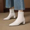 Krazing Pot Microfiber Pointed Toe Thick Heels Chelsea Boots Size 43 Zip Beauty Lady Women Stretch Ankle Boots
