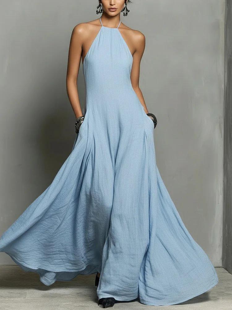 

Independent Station 2026 Women s Summer Halter Backless Dress L синій