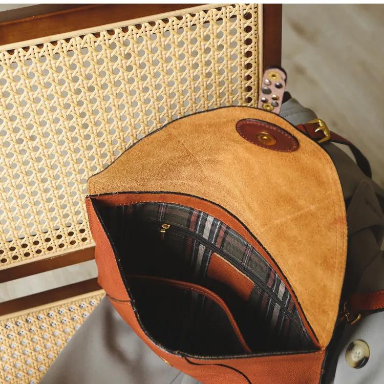 Johnature Handmade Retro Genuine Leather Rivet Clutch Bag High-quality Flip Cover Envelope Bag Shoulder Crossbody Bag