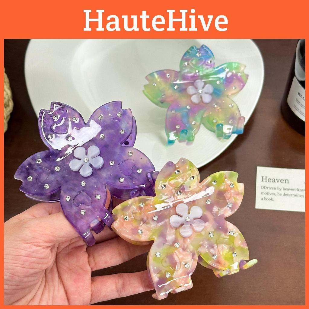 Elegant And Trendy Acetate Hair Claw Clip With Beautiful Floral Motifs And Rhinestones Sparkling