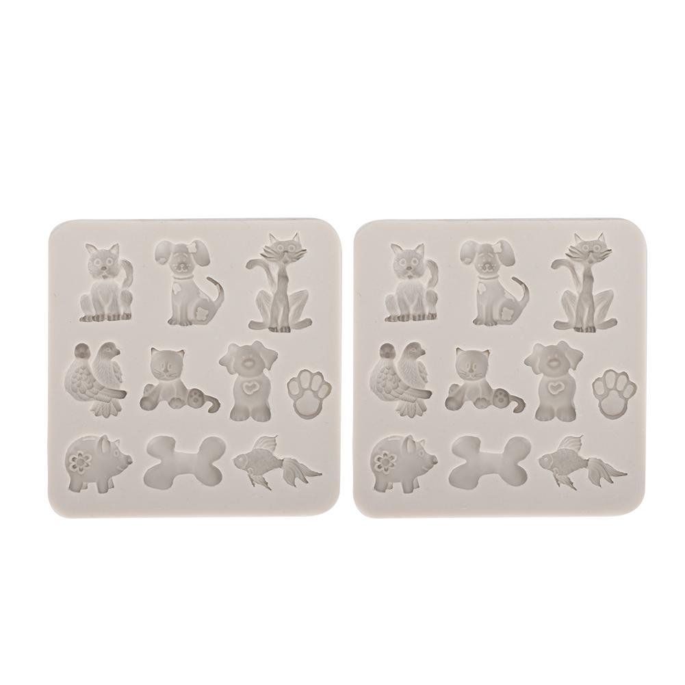 2PCs Silicone Mold   Hand Made Tool Cartoon Animals Shape High Temperature Resistance(Gray )