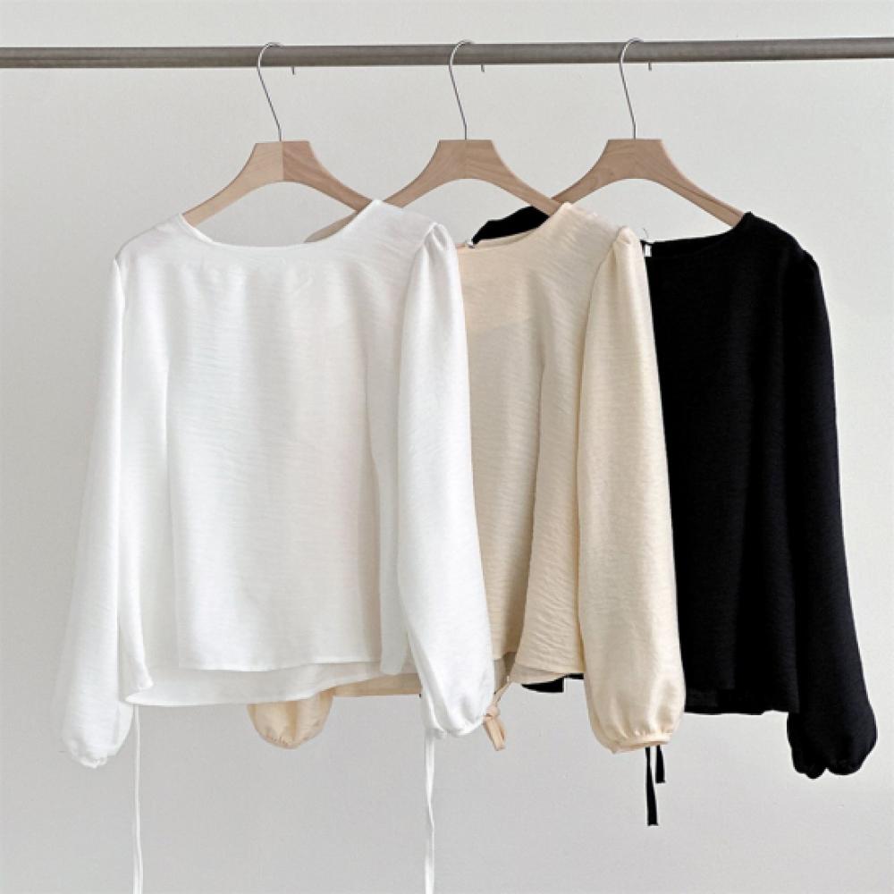 New Arrivals Open Run Women Ribbon Decoration Pin Tuck Puff Blouse