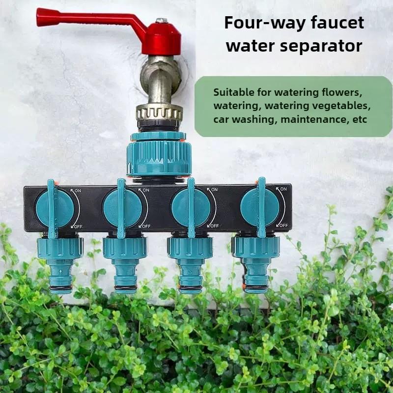 4-Way Hose Splitters 1" To 3/4" To 1/2" European Standard Female Thread Automatic Garden Watering Water Pipe 1pc