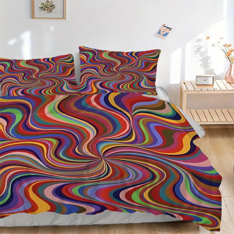 3pcs Psychedelic Waves Bedding Set, Includes 1 Comforter + 2 Pillowcases, Without Pillow Inserts, Soft Comfortable, Lightweight Breathable,