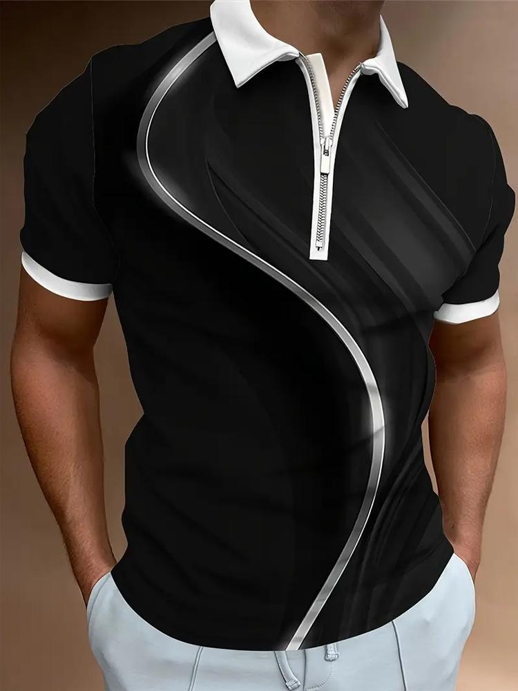 

Мужская повседневная рубашка с уникальным геометрическим 3D-принтом, деталью на молнии, стрейч-фит, всесезонный комфорт 3XL чёрный