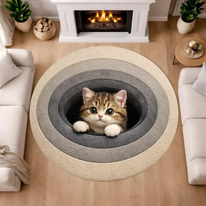 

Lava Abyss Round Rug 3D Illusion Stone Carpet Fiery Glow Floor Soft Anti Slip Living Room Bedroom Carpet Home Room Decoration 60cmx60cm