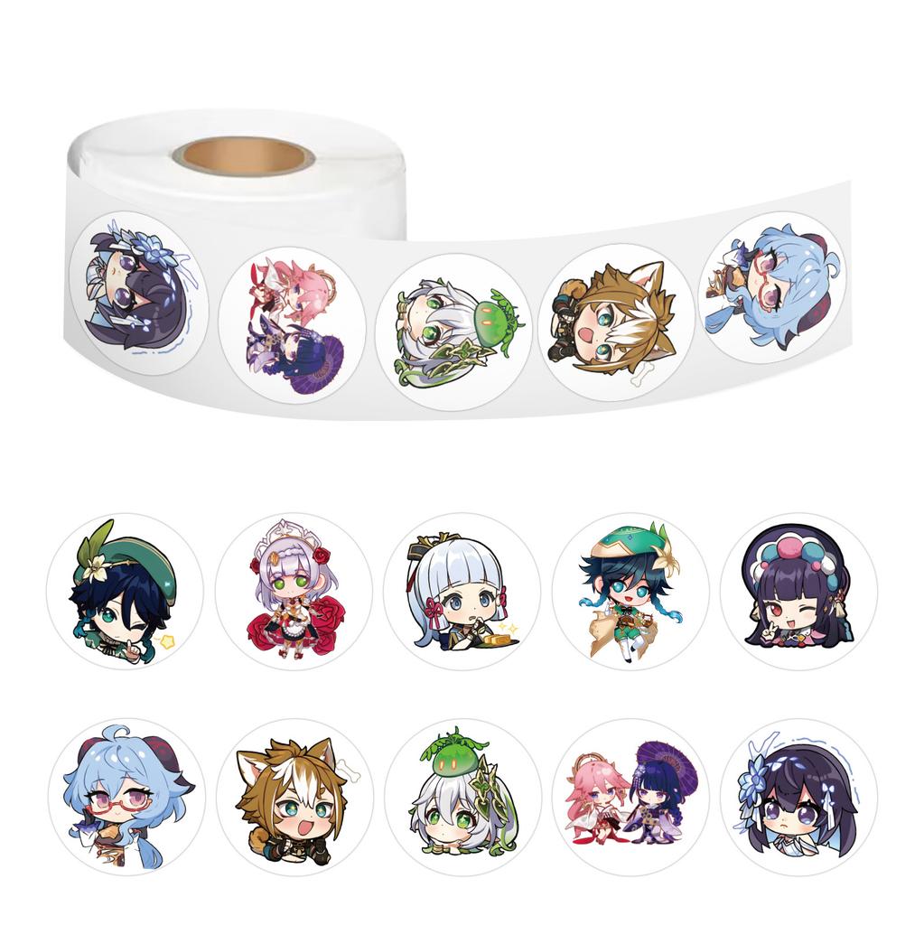 500 Stickers/roll Genshin Impact Cartoon Roll Stickers Kindergarten Reward Children's Stickers Creative Hand Tent Tape