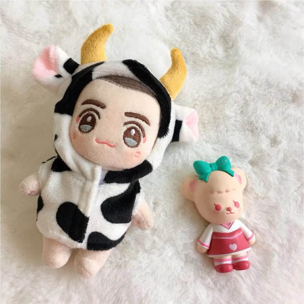 Niannyyhouse Vestiti per Bambole da 10 cm, Vestiti in Cotone per Bambole, Vestito da Mucca, Felpa con Cappuccio, per Peluche, Vestiti per Bambole Bambino, Design Floreale Bianco e Nero,