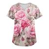 Plus Size Printed Scrub Working Uniform Tops For Women's V-Neck Christmas Print Short Sleeve Fun T-Shirts Workwear Tee With Pockets