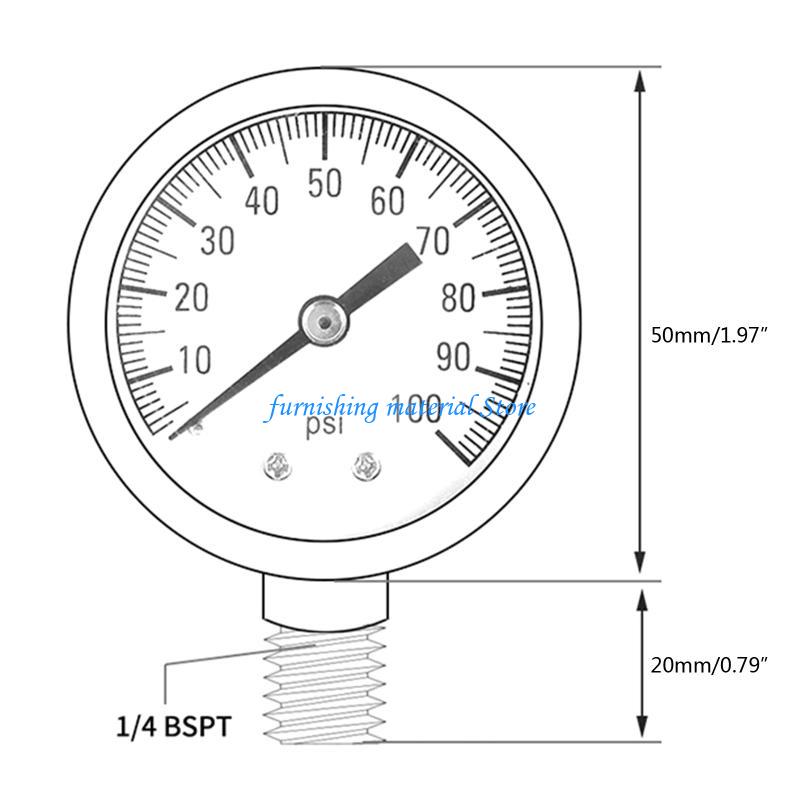Y5GD Mini Pressure Gauge Bottom Mount 1/4" Pressure Gauge Shatter-proof Pressure Gauge for Fuel Air Oil Water 0-100 Psi