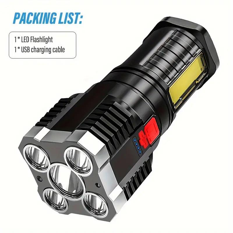 High Power LED Flashlight 5 Core COB Work Light USB Rechargeable Camping Torch Spotlight Waterproof 4 Modes Outdoor Lamp Lantern