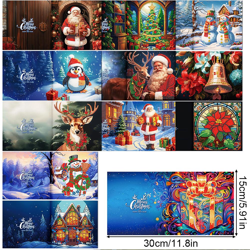 12pcs DIY Xmas Designs Diamond Painting Greeting Card Set Rhinestone Diamond Art Mosaic Postcards Congratulations Cards & Gifts