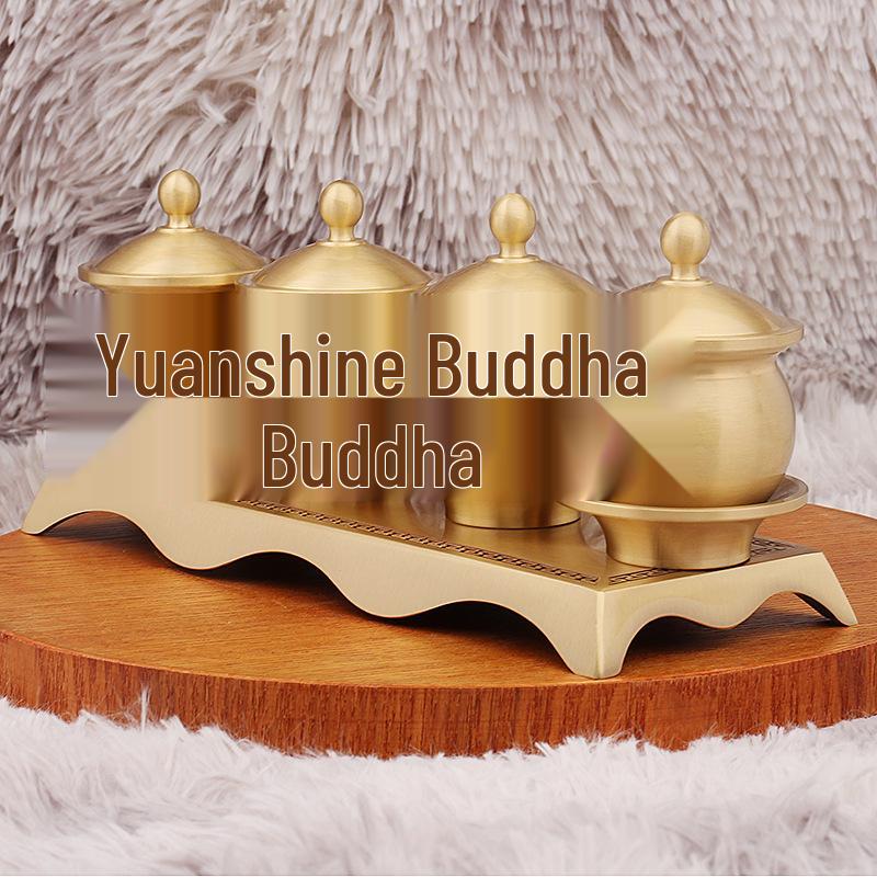 Brass Buddhist Offering Cups - Holy Water & Fruit Offering Set (3-Piece)