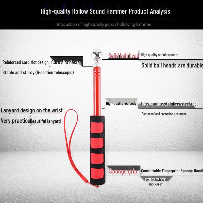 Telescopic Sound Hammer Tile Inspection Tool with Double Slot (98cm/115cm/128cm)