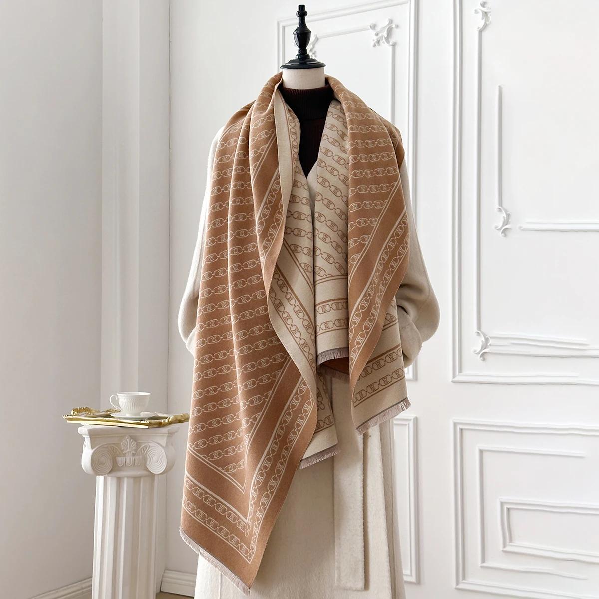 

Women s Luxury Faux Cashmere Scarf Autumn Winter Warm Pashmina Blanket Poncho Fashion Print Thick Shawl for Fashionable Coverage хаки