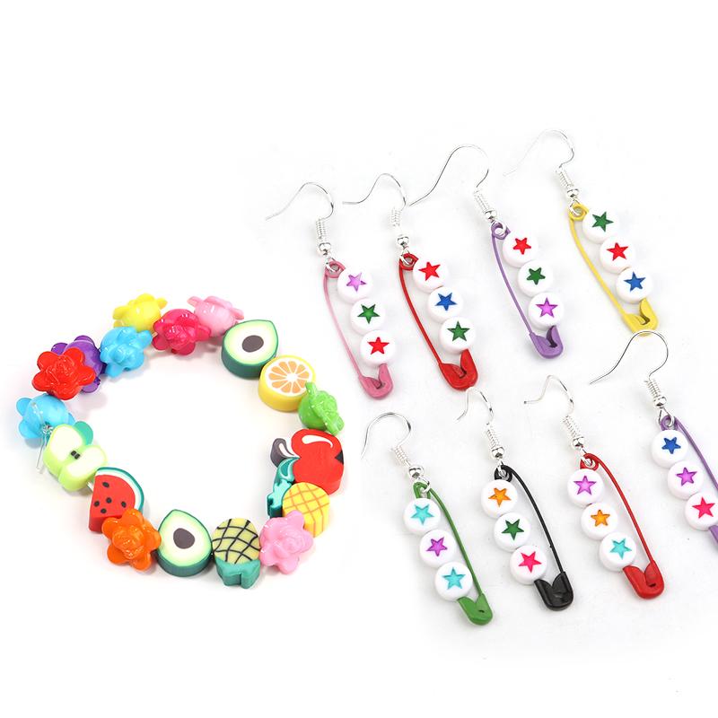 50Pcs Cute Soft Pottery Fruit Bead Clay Animal Pattern Loose Bead  Diy Children Girl Charm Jewelry Bracelets Necklace Supplies