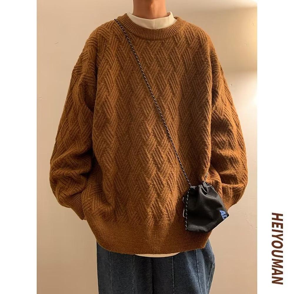 Brauner Pullover Herren trendy Winter Oversize Lazy Style Strickpullover Japanischer Mantel Partnerlook