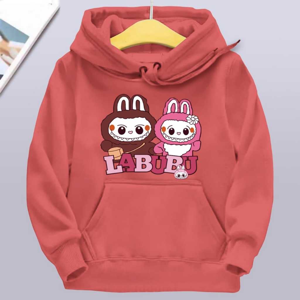 Fashionable children's hoodies with Labubu pattern printing, casual trend tops for boys and girls