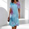 Plus Size Ladies Round Neck Short Sleeve Dress Bright Tropical Floral Print Loose Gown For Summer Picnic