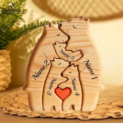 Artystyczne Drewniane Puzzle Rodzina Niedźwiedzi Personalizowane Imię Własny Wystrój Domu Święto Dziękczynienia Boże Narodzenie Rozczulający Prezent dla Dziecka Mamy