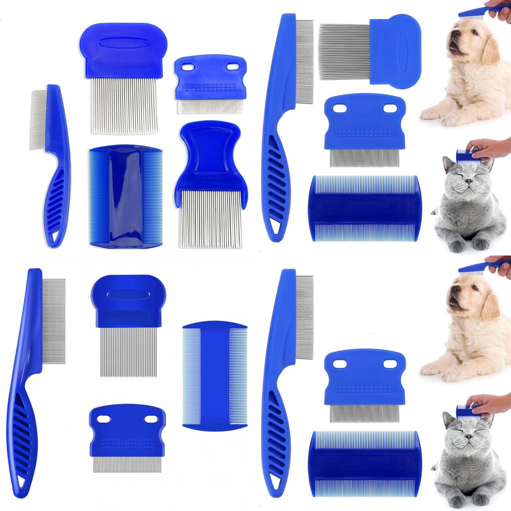 Blue Pet Flea Comb Kit With Durable Stainless Steel For Cat And Dog Shedding And Cleaning