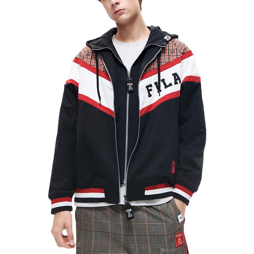 FILA Mihara Yasuhiro Collaboration Logo Print Color-Block Woven Hooded Jacket Men Jacket Black F11M213702F-BK