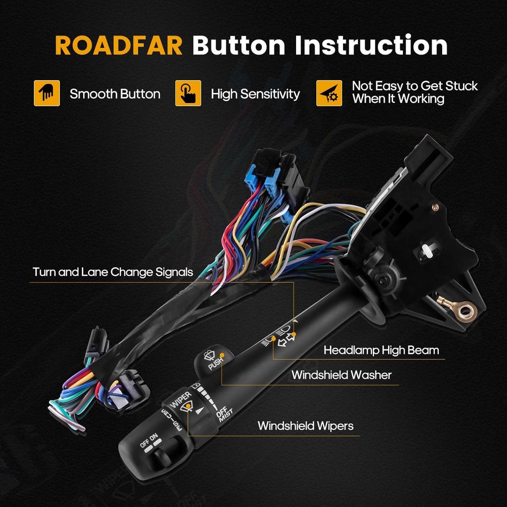 ROADFAR Turn Signal Switch Multi-Function Combination Switch, Push Button, Black, Manual Operation, Fits 2000-2005 Chevy Impala with Cruise Control,