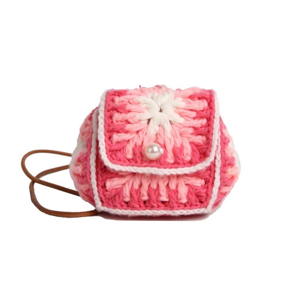 

Leisure Mini Crossbody Bag Pearl Buckle Bohemian Style Flower Knitted Bag Sweet Flower Shoulder Bag Women красный
